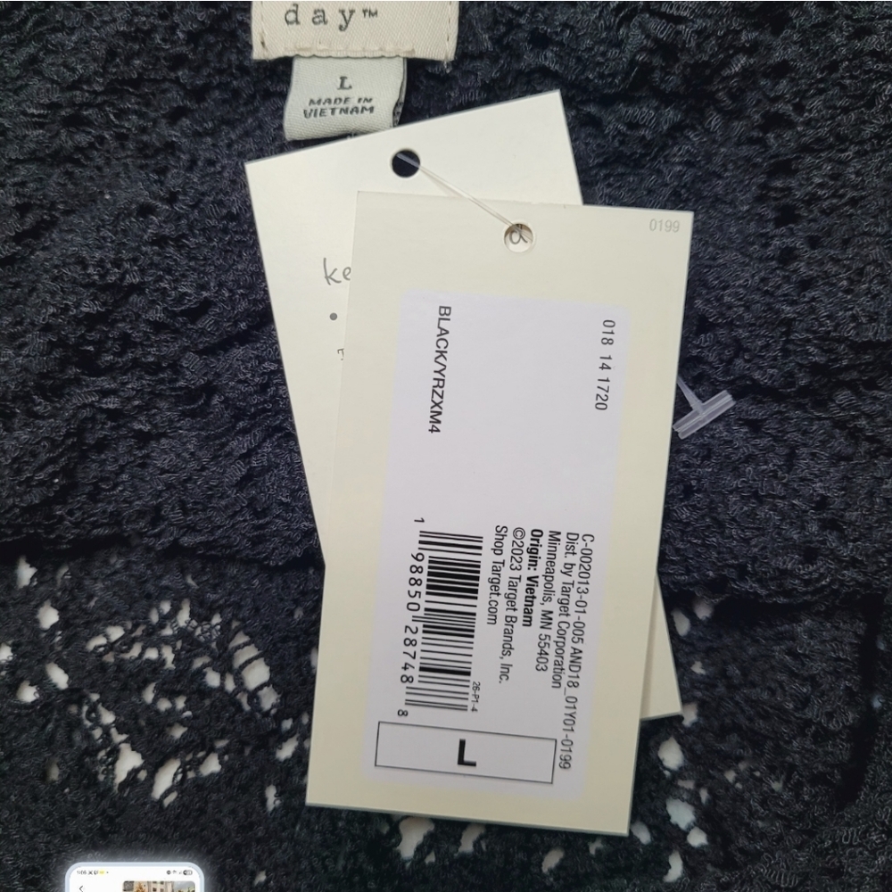 a new day Black Knit Crochet Open Work Tank Top L B Cover Up Boho Coastal Resort - Picture 5 of 5